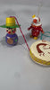 Lot of 4 Vintage World Travel Christmas Ornaments | Wood Clown, German Pfennig Doll, Taos Drum, Hand-Painted Poppy Ball | Estate Collection