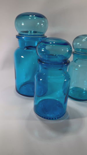 Vintage Blue Glass Apothecary Jars – Set of 3 | Made in Belgium