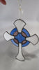Vintage Stained Glass Celtic Cross Suncatcher, Blue  White 9x6, Artist Signed & Dated 2004, Faith Window Art, Ready to Hang Gift Ready