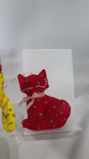 Handmade Floral Fabric Cat Ornaments – Retro Christmas Decor, Cat Lover Gift