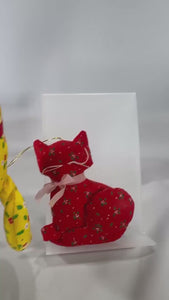 Handmade Floral Fabric Cat Ornaments – Retro Christmas Decor, Cat Lover Gift