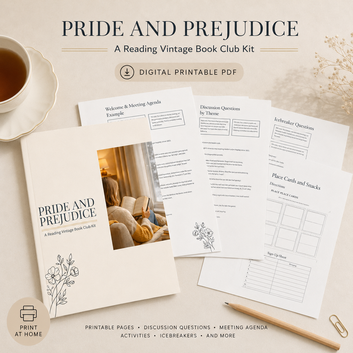 Pride and Prejudice Book Club Kit 74 Page Printable PDF Jane Austen Discussion Guide