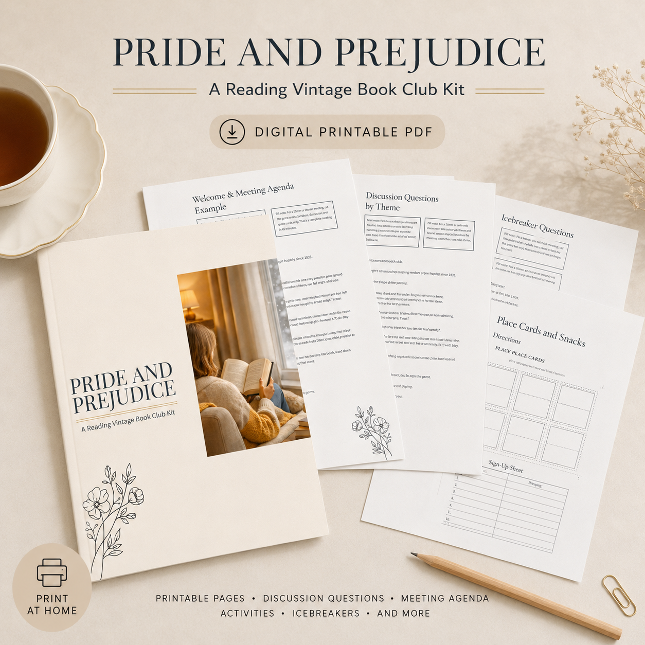 Pride and Prejudice Book Club Kit 74 Page Printable PDF Jane Austen Discussion Guide