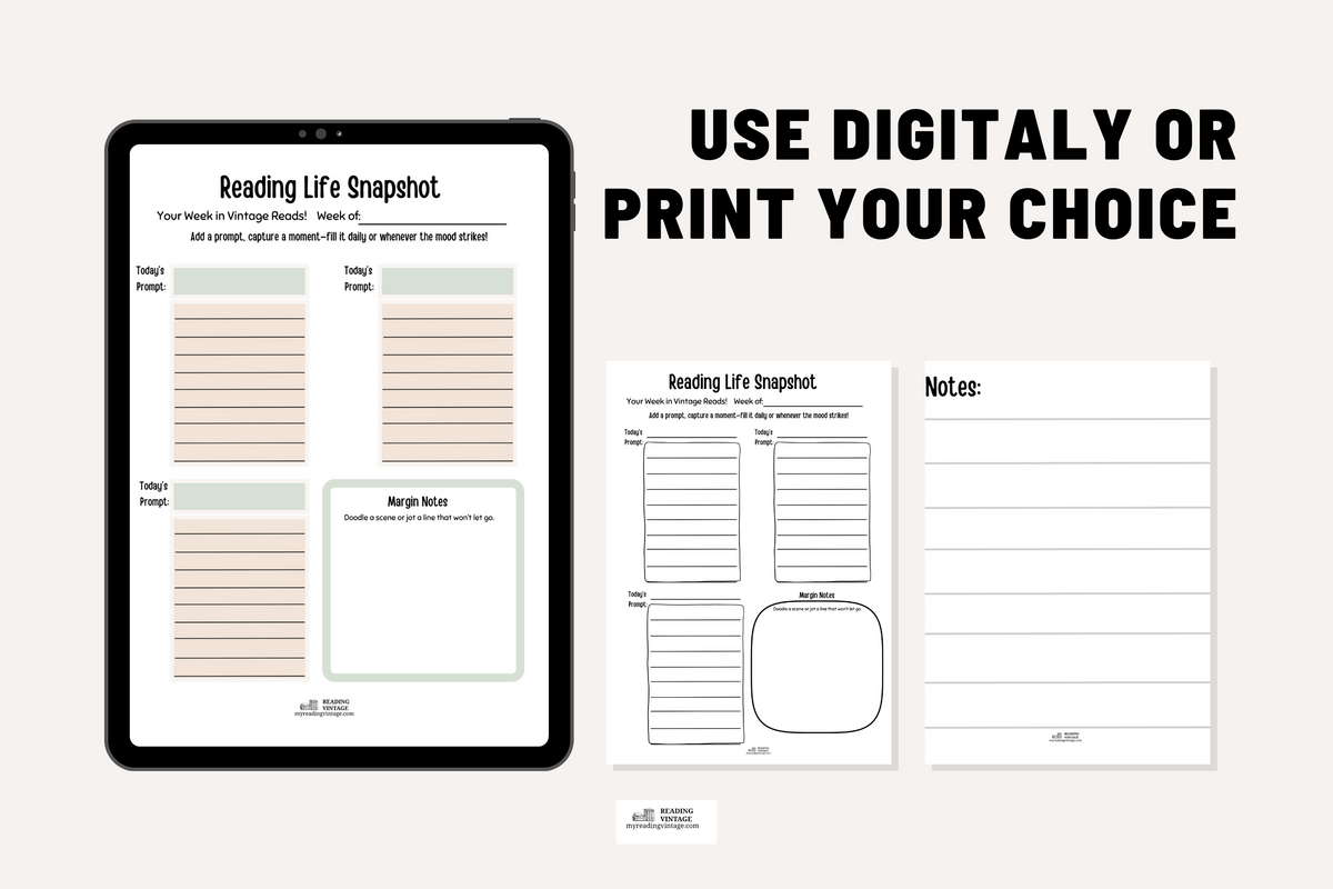 Vintage Reading Journal Pages - Digital Download PDF