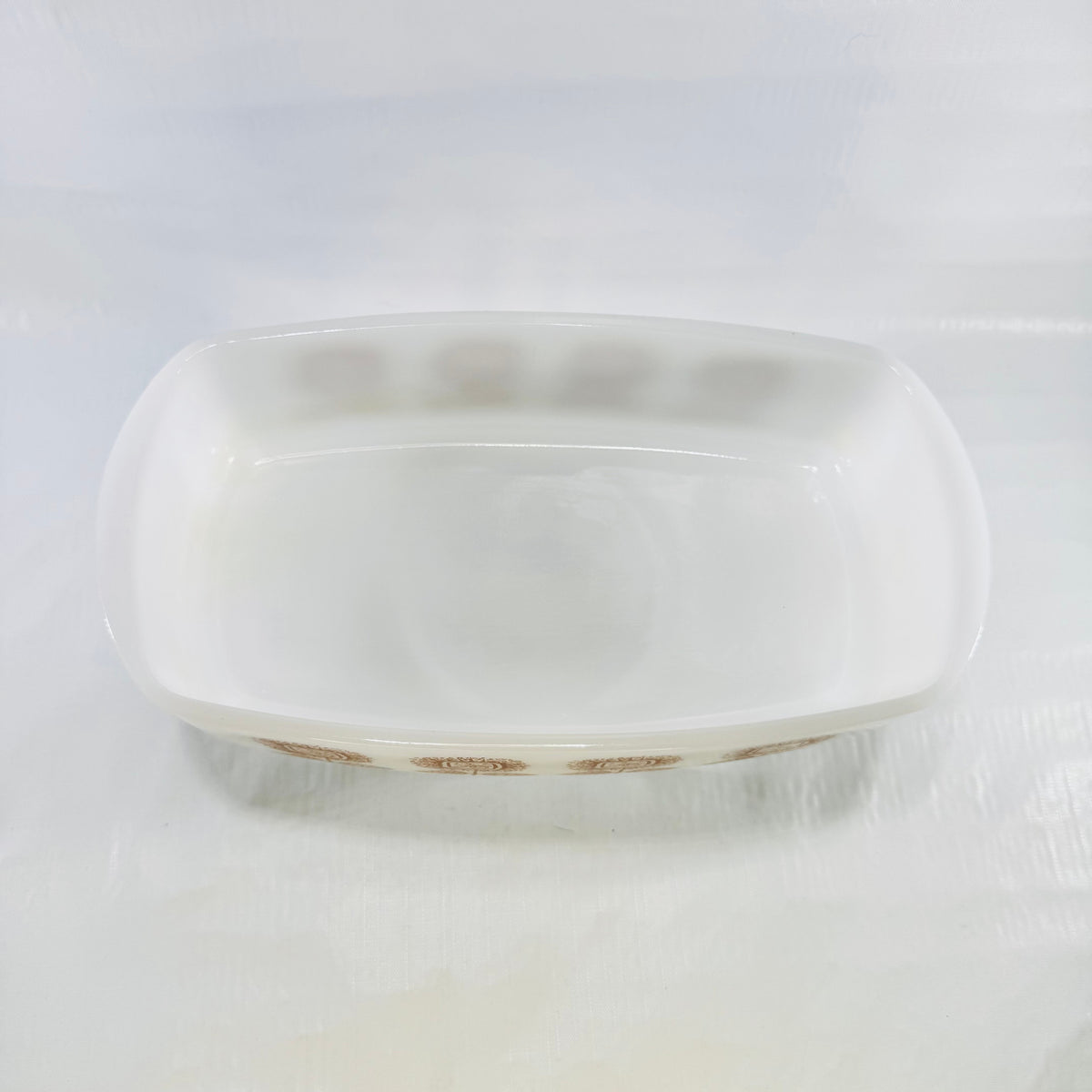 Vintage Pyrex Town and Country brown floral opal glass loaf pan, photo 2 of 8