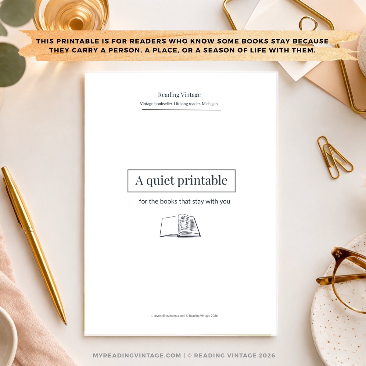 A Reader’s Reflection Printable PDF | Vintage Book Journal Worksheet | Reading Reflection Digital Download