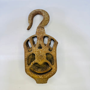 Antique Cast Iron Barn Pulley Openwork Swivel Hook Rustic Industrial Farm Deco