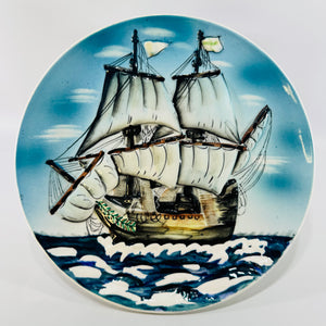 Made in Japan 3D Sailing Ship Wall Plate 1950s to 1960s Raised Porcelain