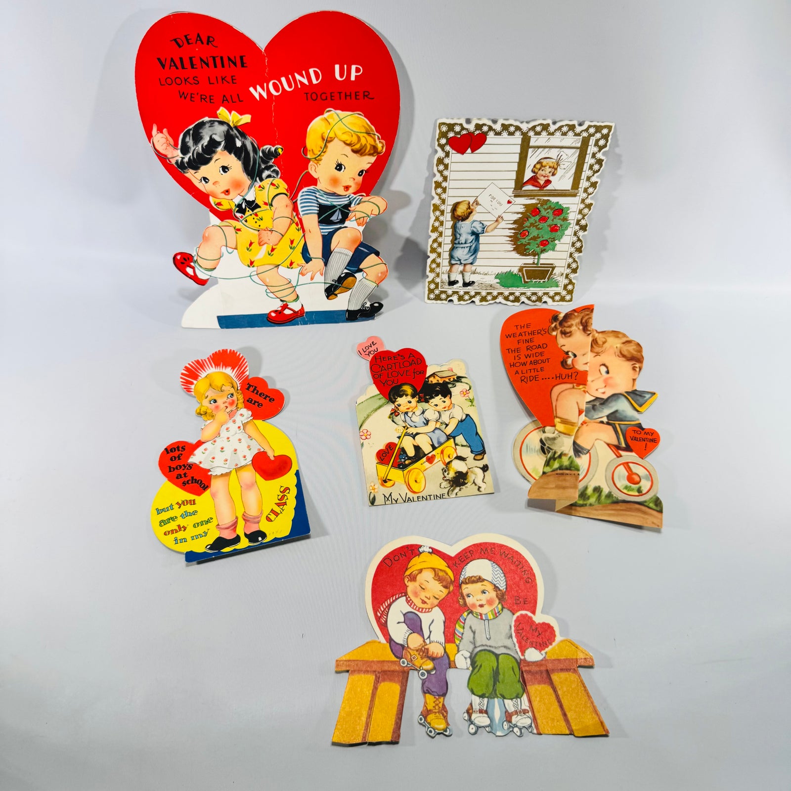Vintage 1950s Die Cut Valentine Card Lot of 6, Whitney & American Greetings School Valentines, Mid Century Paper Ephemera