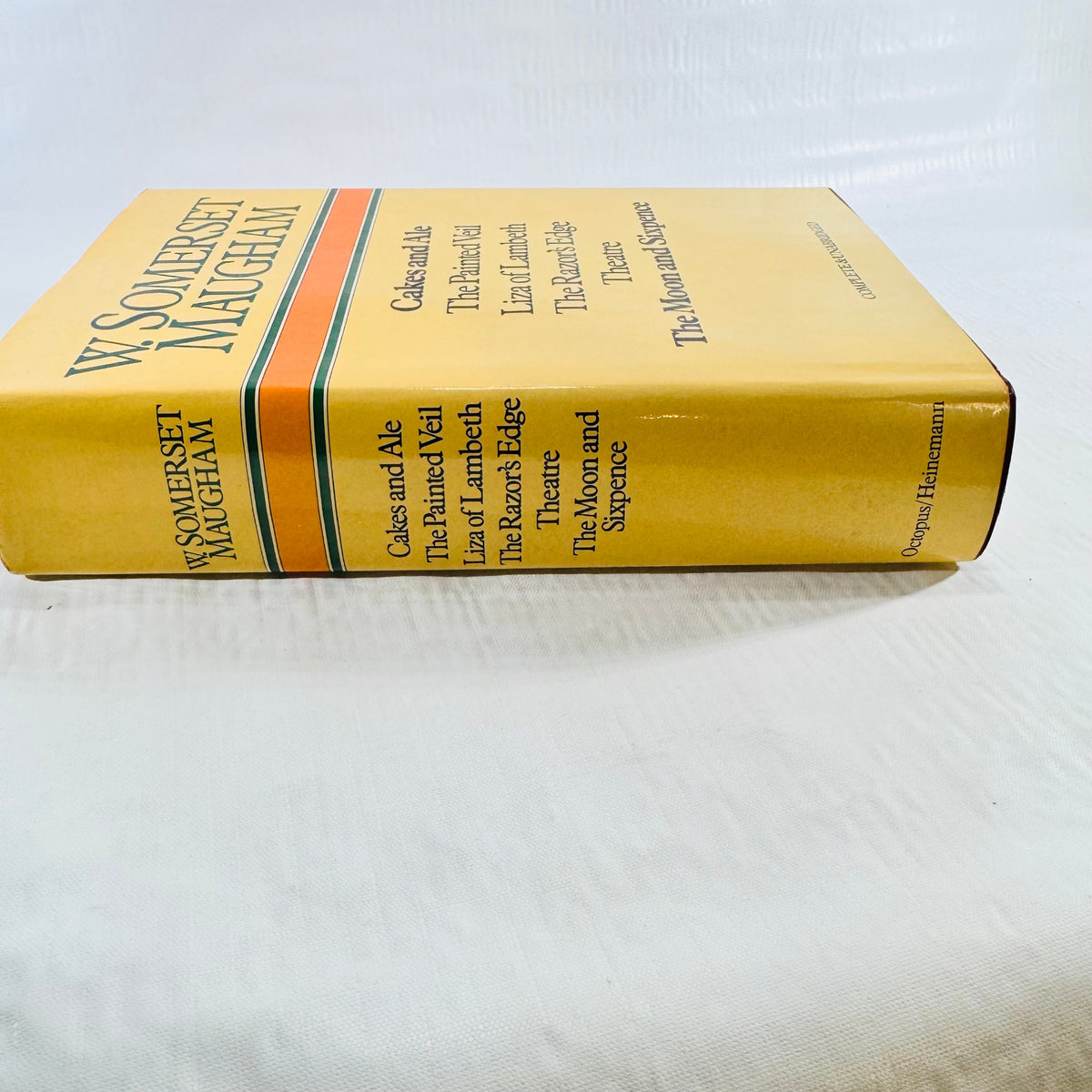 Spine of W Somerset Maugham hardcover listing six novels