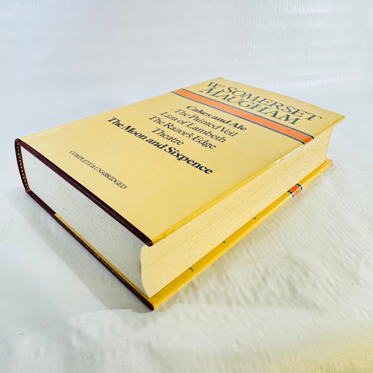 Side view of hardcover showing page block and jacket