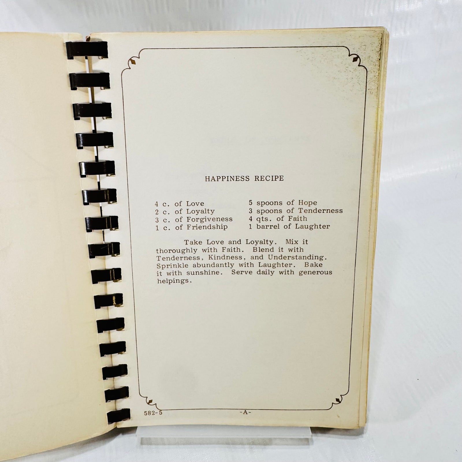Happiness Recipe opening page of the St. Helen School Saginaw cookbook