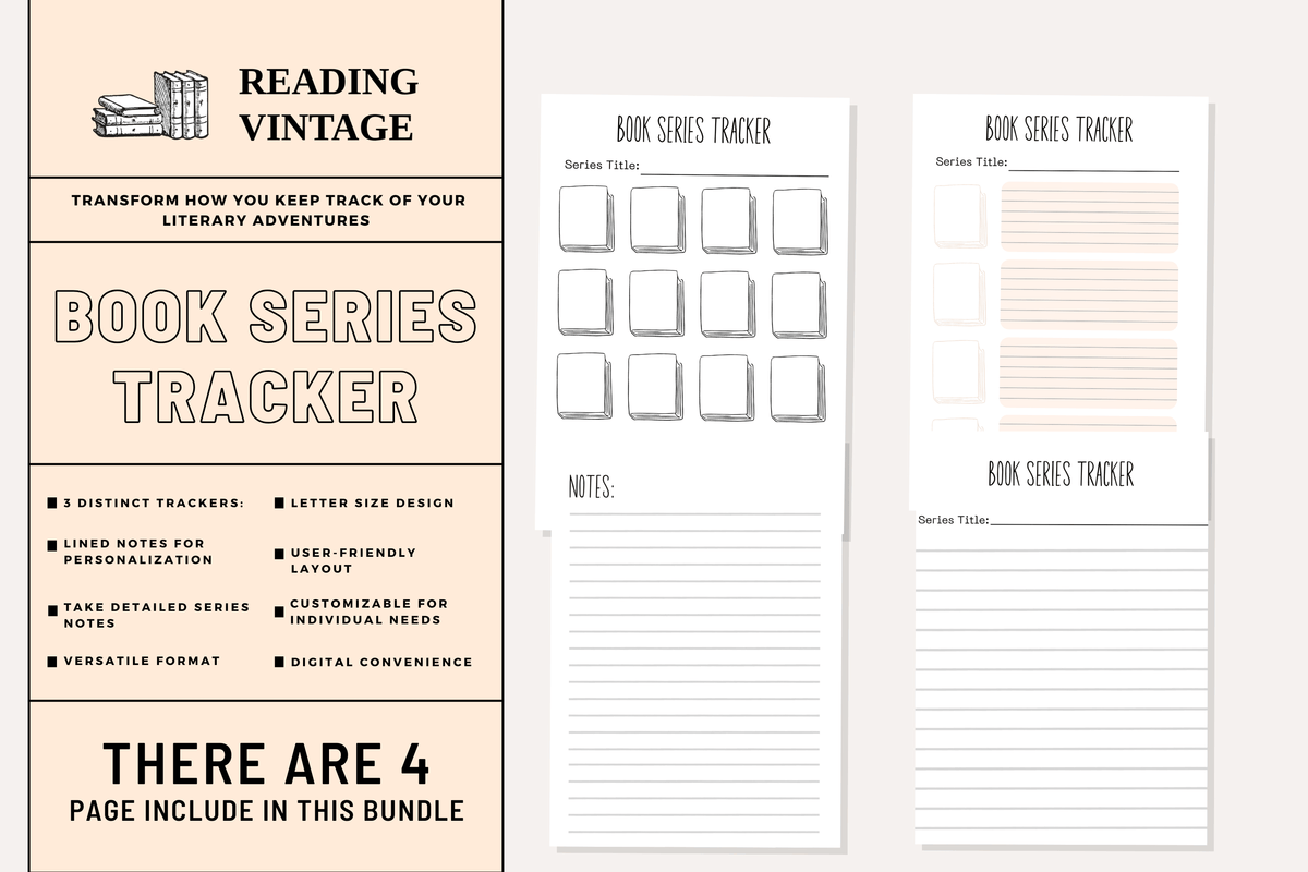 Ultimate Book Series Tracker (4 Printable Pages, Customizable) – Digital Download PDF | Reading Planner, Series Log