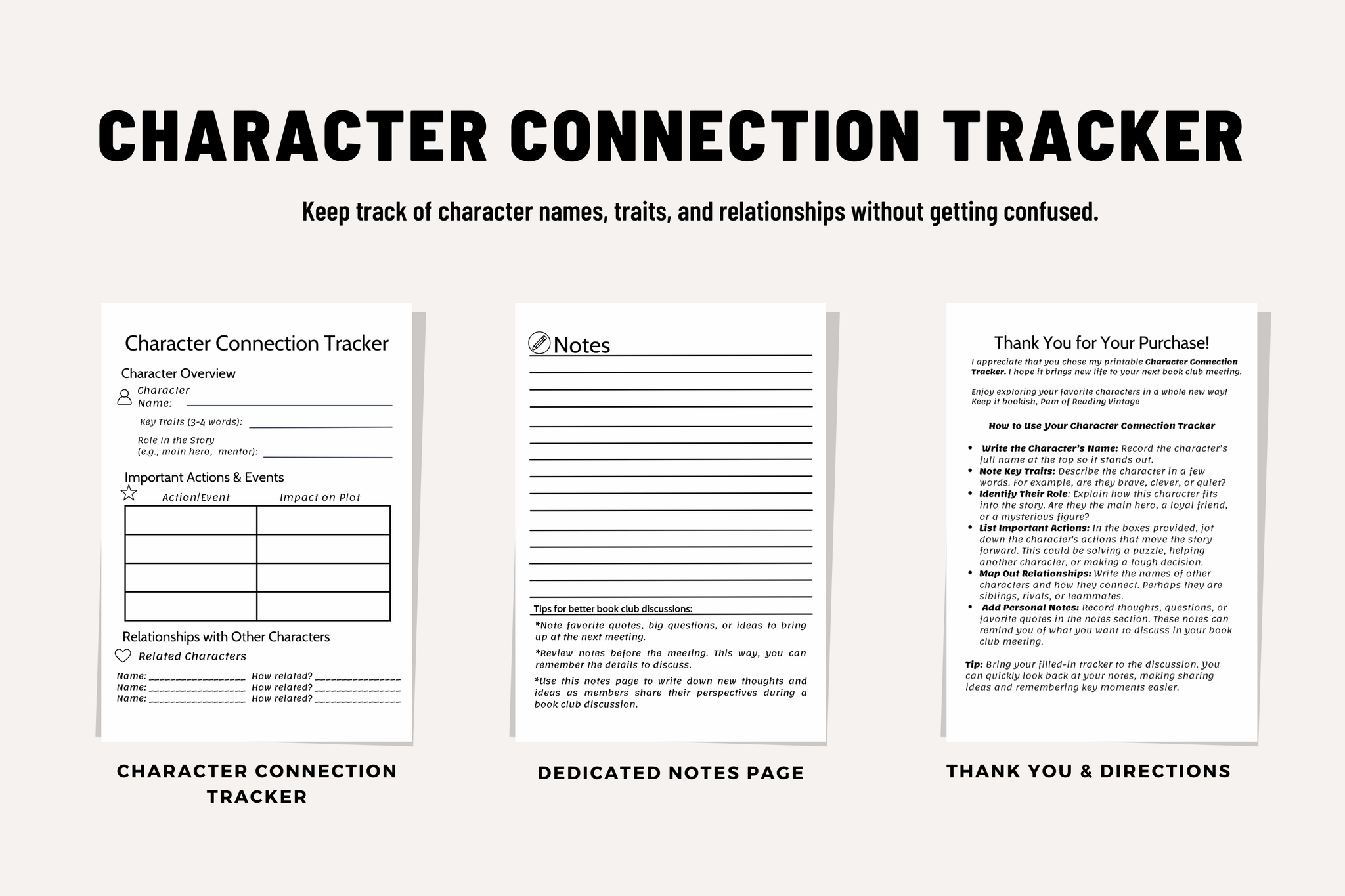 Character Connection Tracker Book Club Activities Better Discussions ...