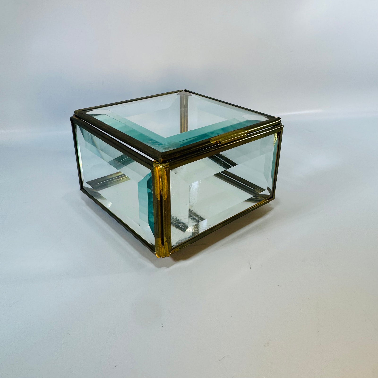 Glass Trinket Box Brass and Glass Jewelry Box 4x4x2
