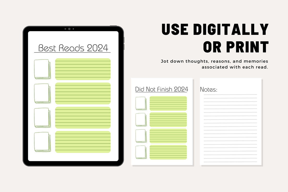 Best Reads & Did Not Finish Trackers 2024 5-Page Digital Download PDF