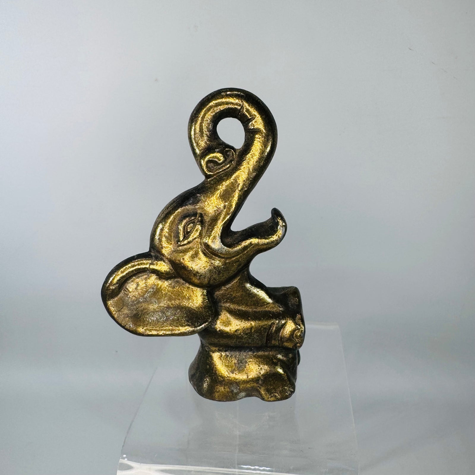 Vintage Brass Elephant Bottle Opener | Trunk Up Barware Figurine