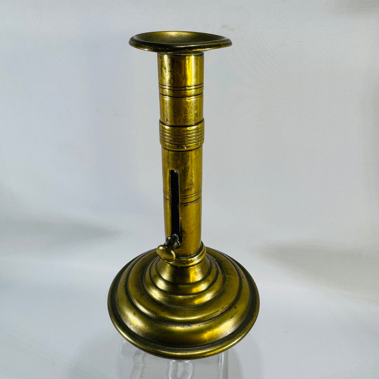 Vintage Brass Push Up Candlestick | Adjustable Taper Candle Holder with Round Base