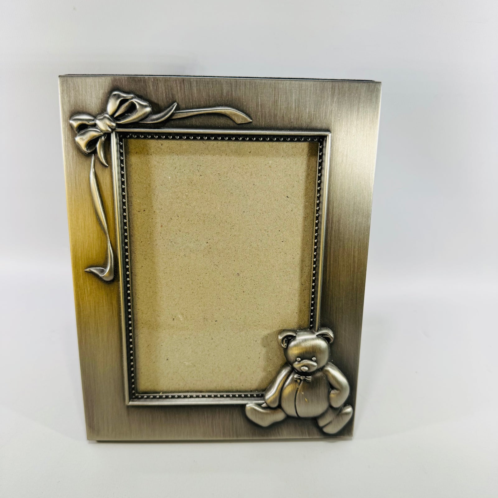 Burnes of Boston Teddy Bear Picture Frame | 1997 Silvertone Nursery Photo Frame