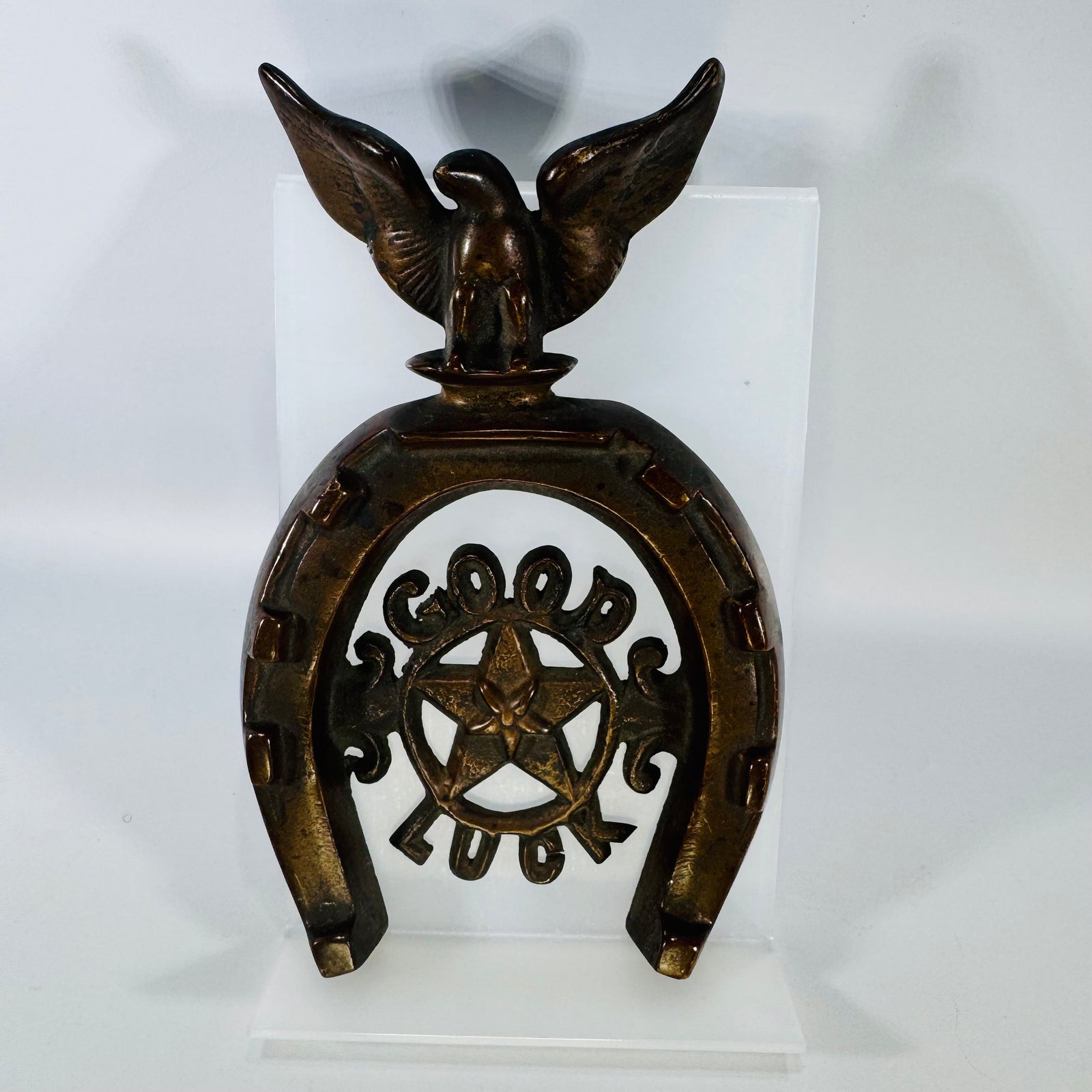 Vintage Cast Iron Good Luck Horseshoe Plaque | Eagle Star Wall Decor