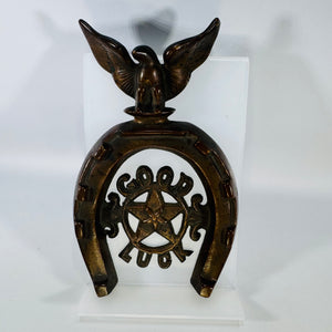 Vintage Cast Iron Good Luck Horseshoe Plaque | Eagle Star Wall Decor
