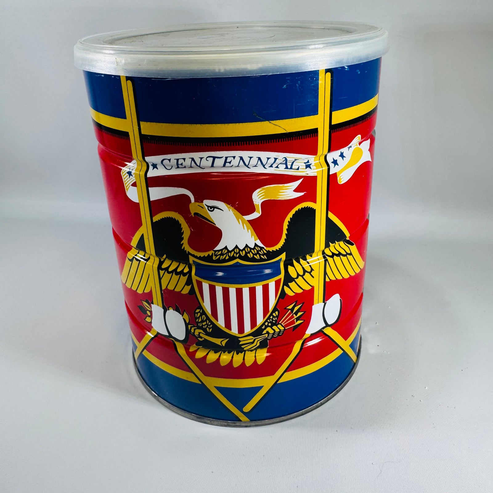 Vintage Chase & Sanborn Centennial Coffee Tin — 2 lb Patriotic Eagle Design, Red White Blue, 1960s Advertising Tin