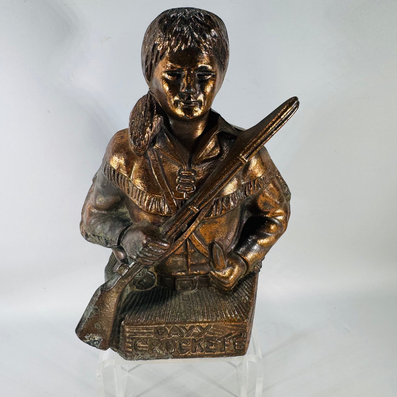 Vintage Davy Crockett Penny Bank | 1950s Metal Still Bank Bust