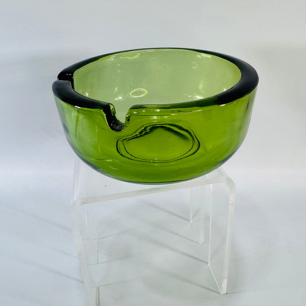 Vintage Green Glass Ashtray | Small Round Trinket Dish Catchall