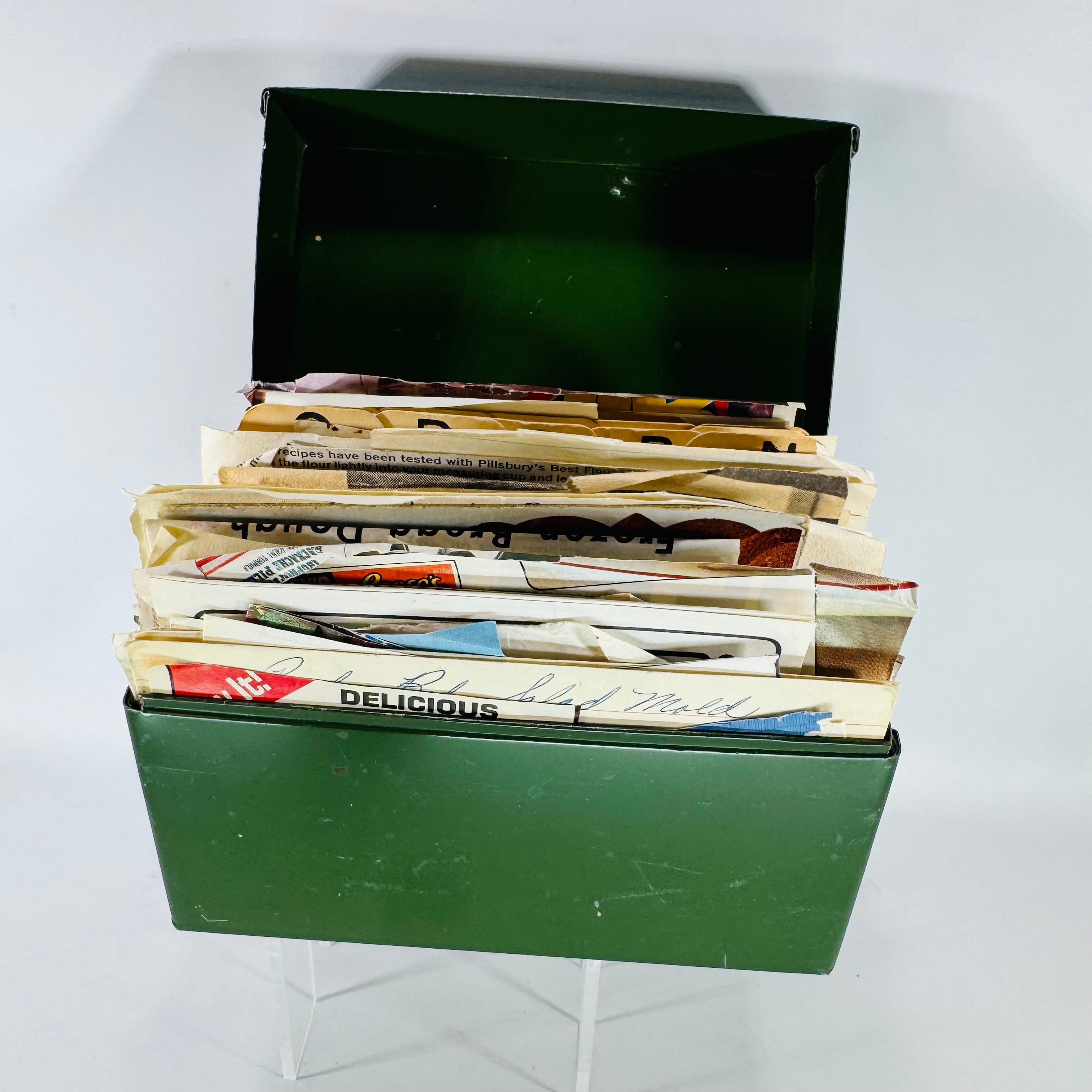 Vintage Green Metal Recipe Box with Recipes Estate Find - Reading