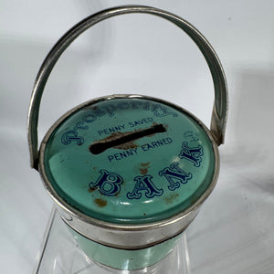 Vintage J Chein Prosperity Bank | Aqua Tin Pail Still Bank