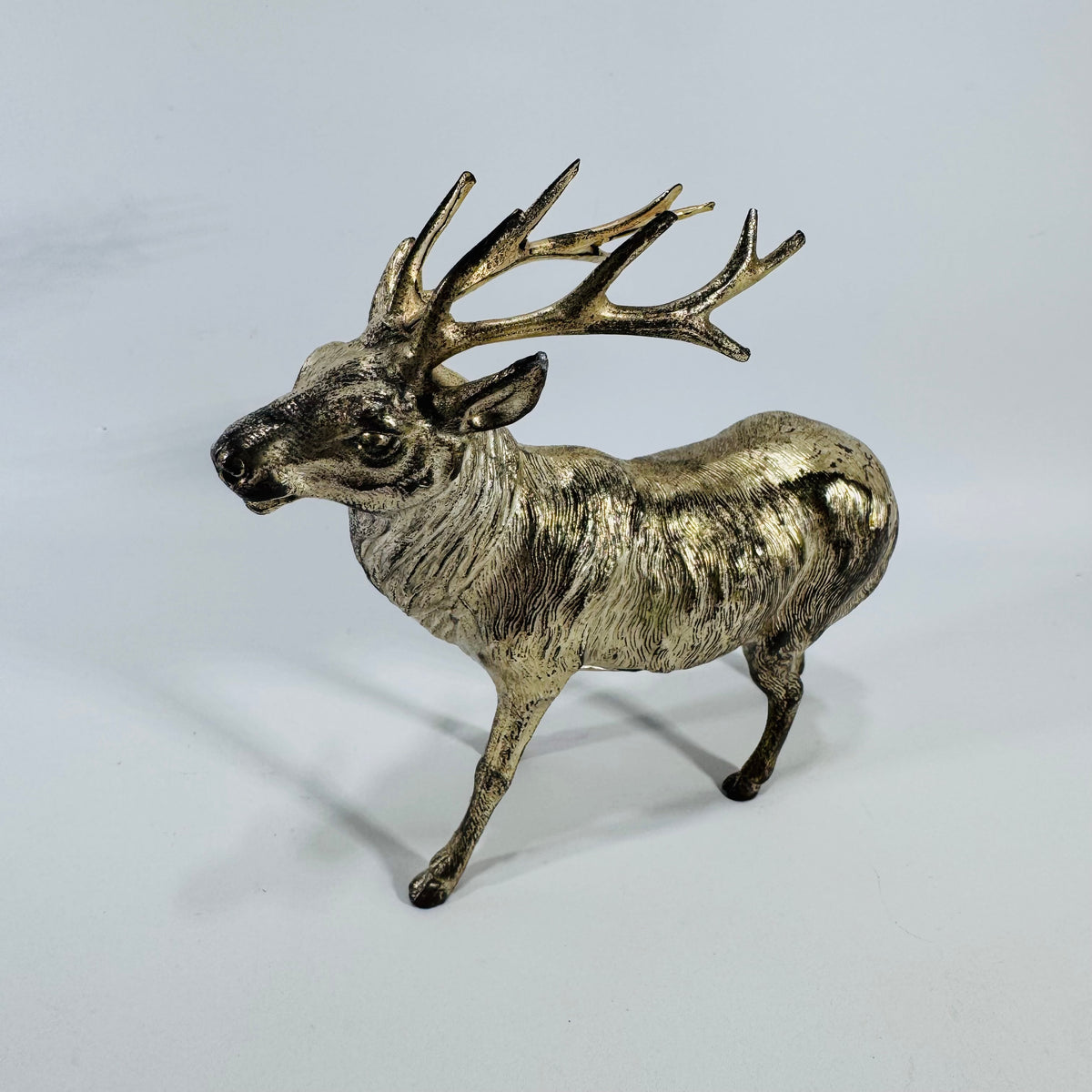 Vintage Japan Deer Figurine | Silver Wash Stag Putz Style Holiday Decor