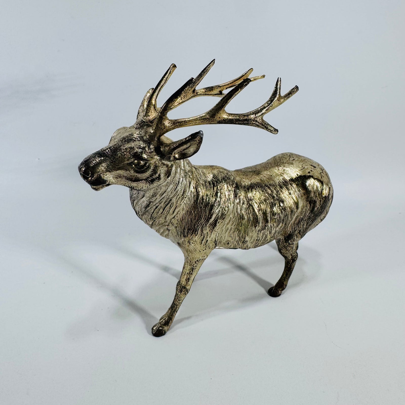 Vintage Japan Deer Figurine | Silver Wash Stag Putz Style Holiday Decor
