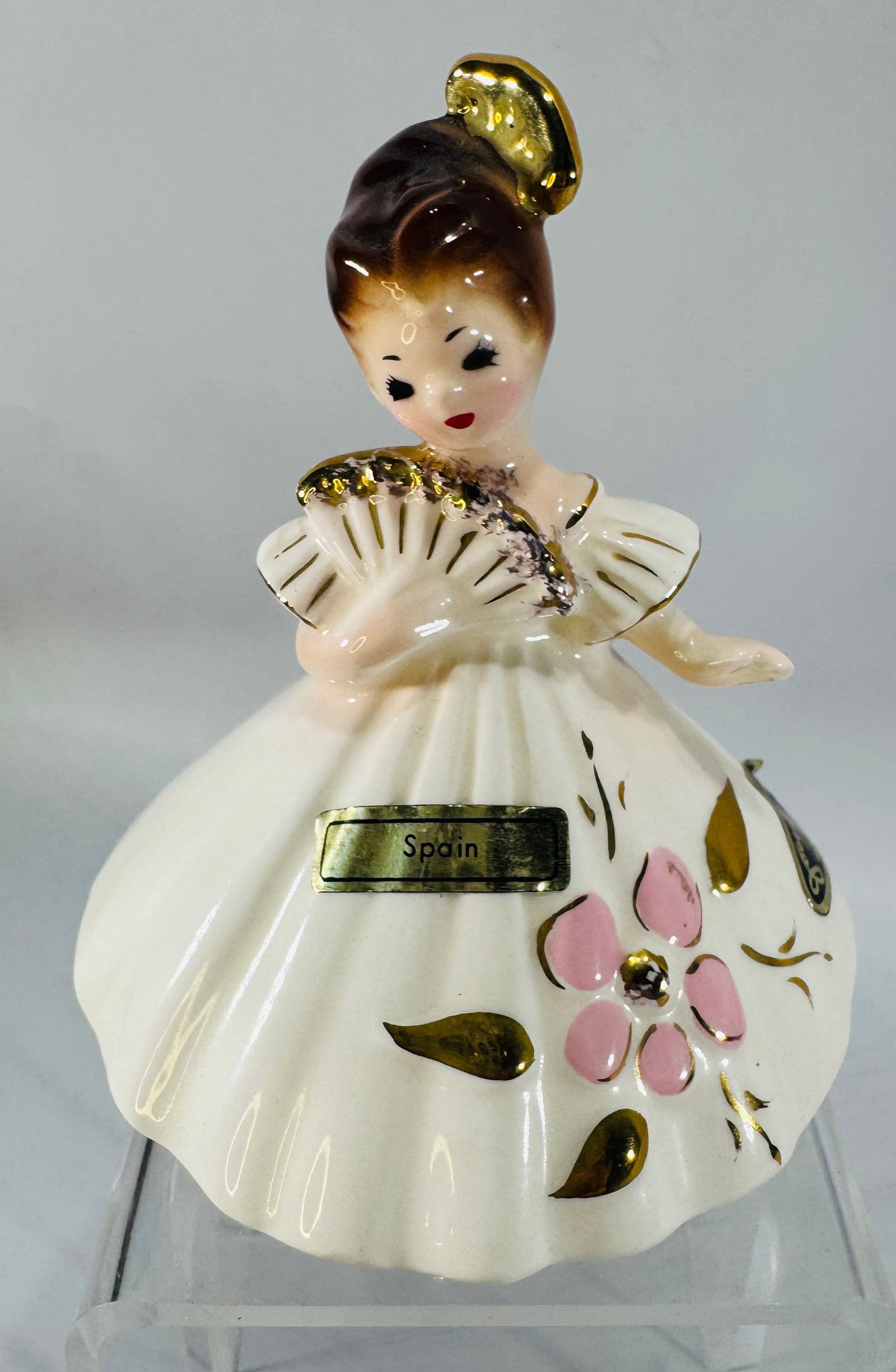 Vintage Josef Originals Spain Figurine | Little Internationals Porcelain Girl with Fan