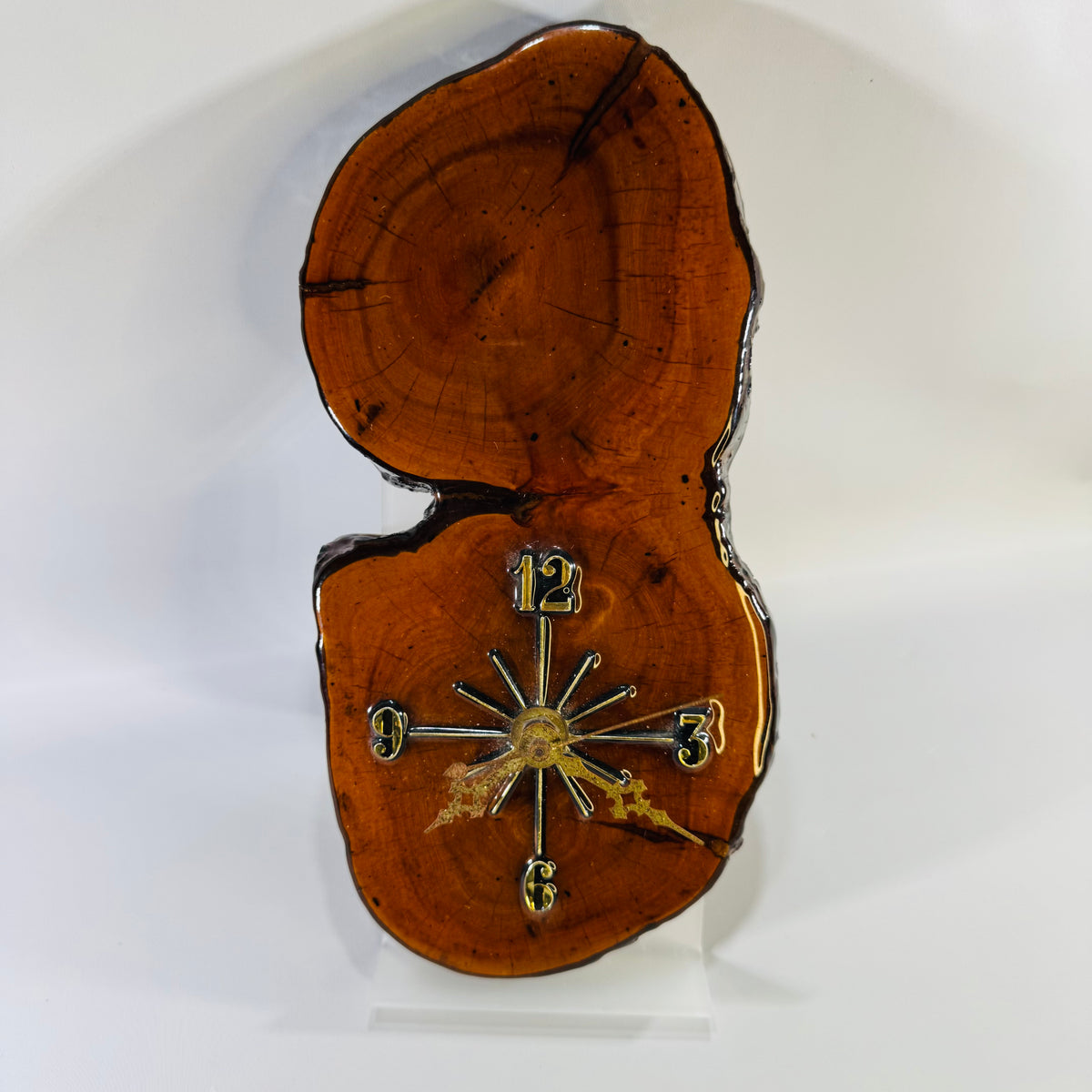 Vintage Live Edge Wood Slab Wall Clock | Rustic Lacquered Wood Clock