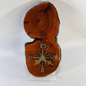 Vintage Live Edge Wood Slab Wall Clock | Rustic Lacquered Wood Clock
