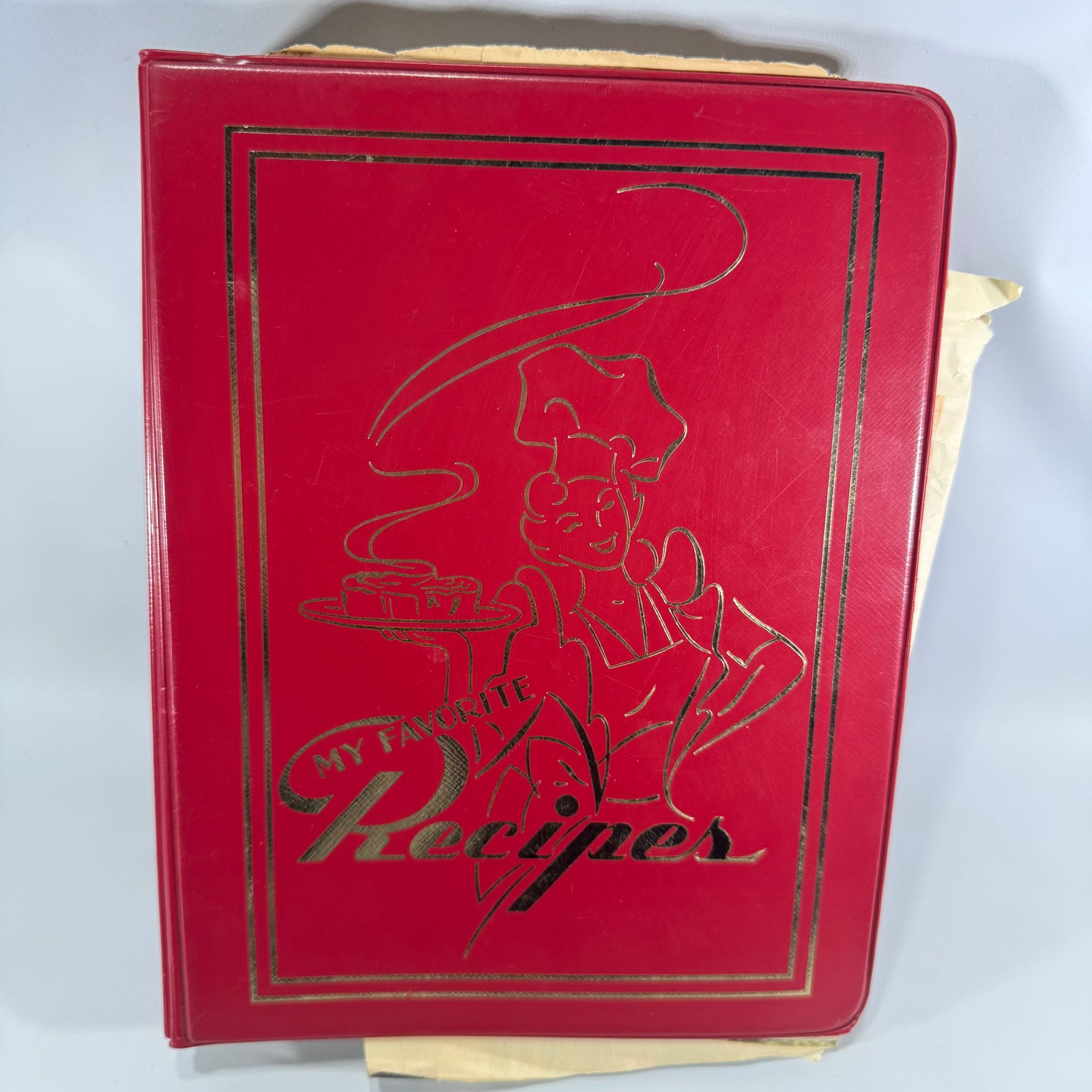 Vintage Recipe Organizer Binder — My Favorite Recipes Red 3-Ring Recipe Keeper— | Blank Pages, Envelopes, Saved Family Recipes, Culinary Ephemera