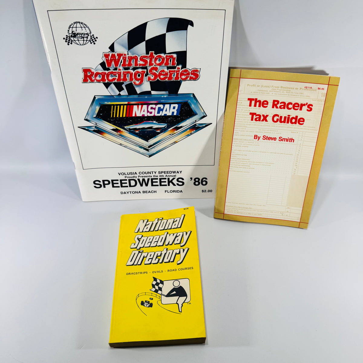 Vintage NASCAR Racing Reference Book Bundle — Speedweeks ’86, National Speedway Directory &amp; The Racer’s Tax Guide