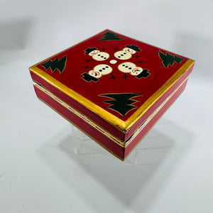 Vintage Oreside Wooden Snowman Coaster Set in Painted Christmas Box