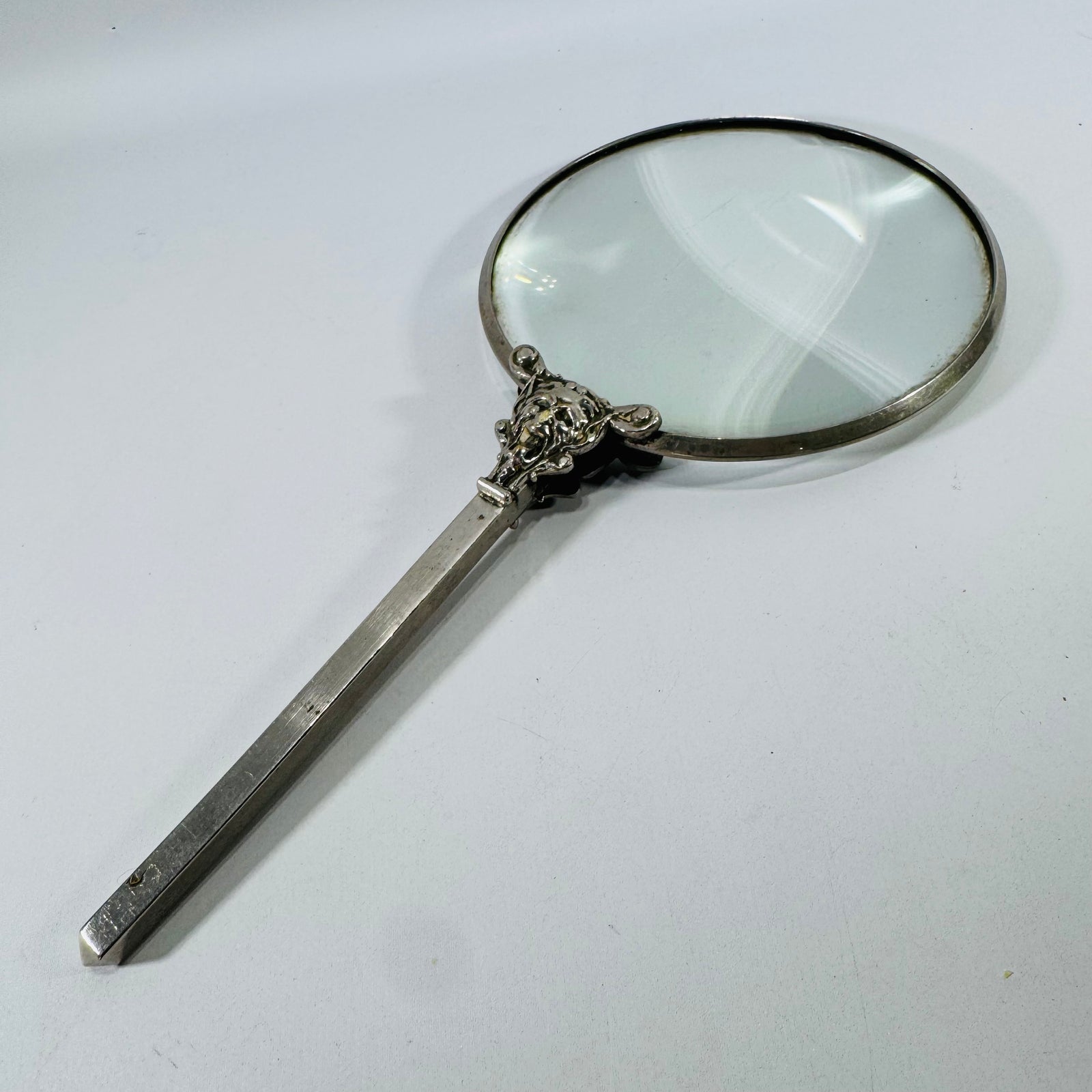 Vintage Ornate Metal Magnifying Glass | Silver Tone Library Desk Accessory