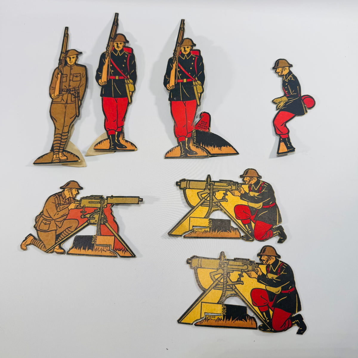 Vintage Paper Toy Soldier Figures Die Cut Military Display Set