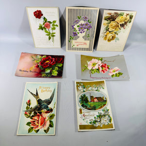 Vintage Postcard Bundle – 7 Cards – Birthday Greetings, Handwritten, Early 1900s Ephemera