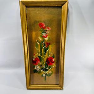 Vintage Punched Paper Embroidery Framed Floral Needlework Wall Art