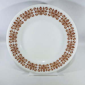 Pyrex Copper Filigree Dinner Plate | Milk Glass Brown Scroll Tableware