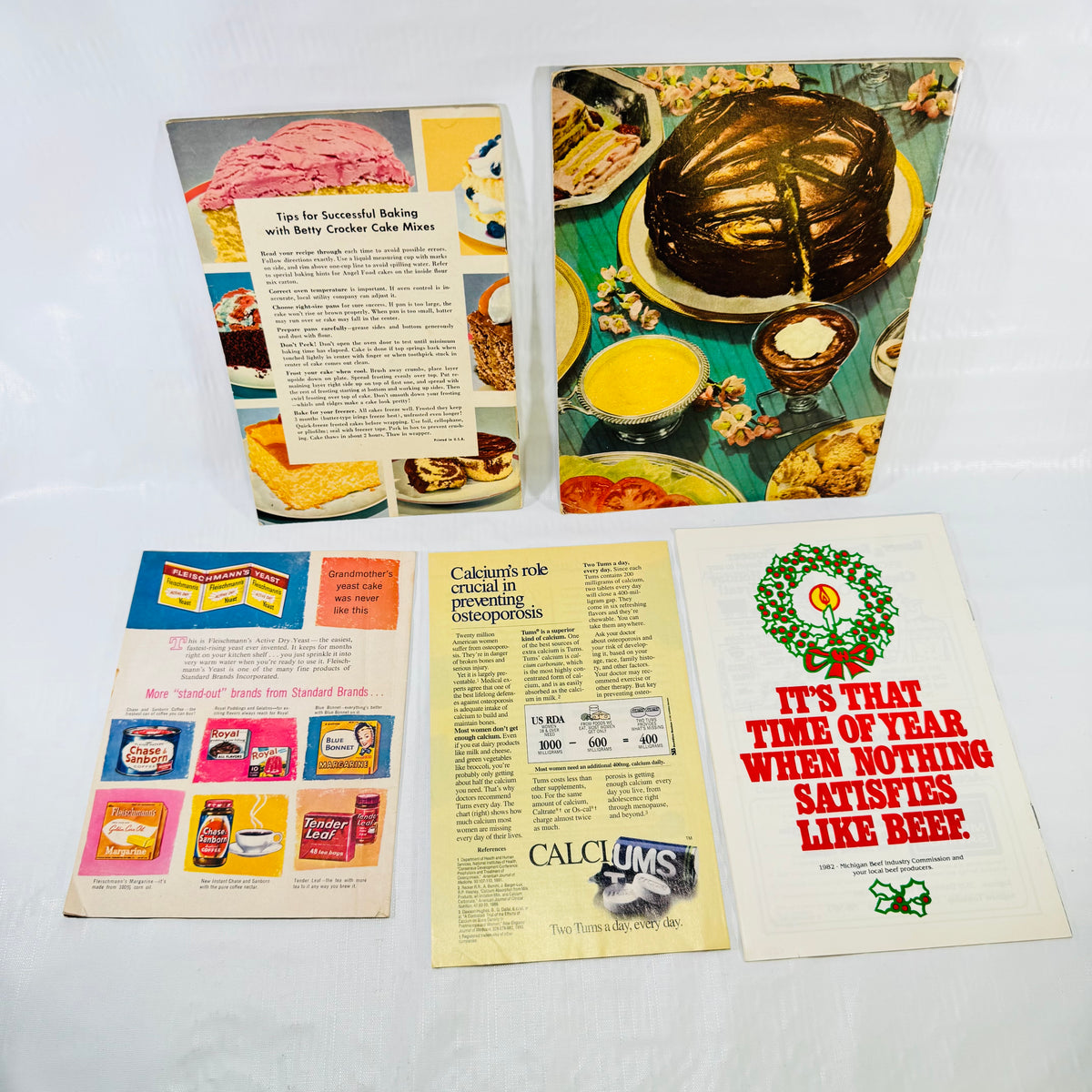 Back covers of the five vintage recipe pamphlets