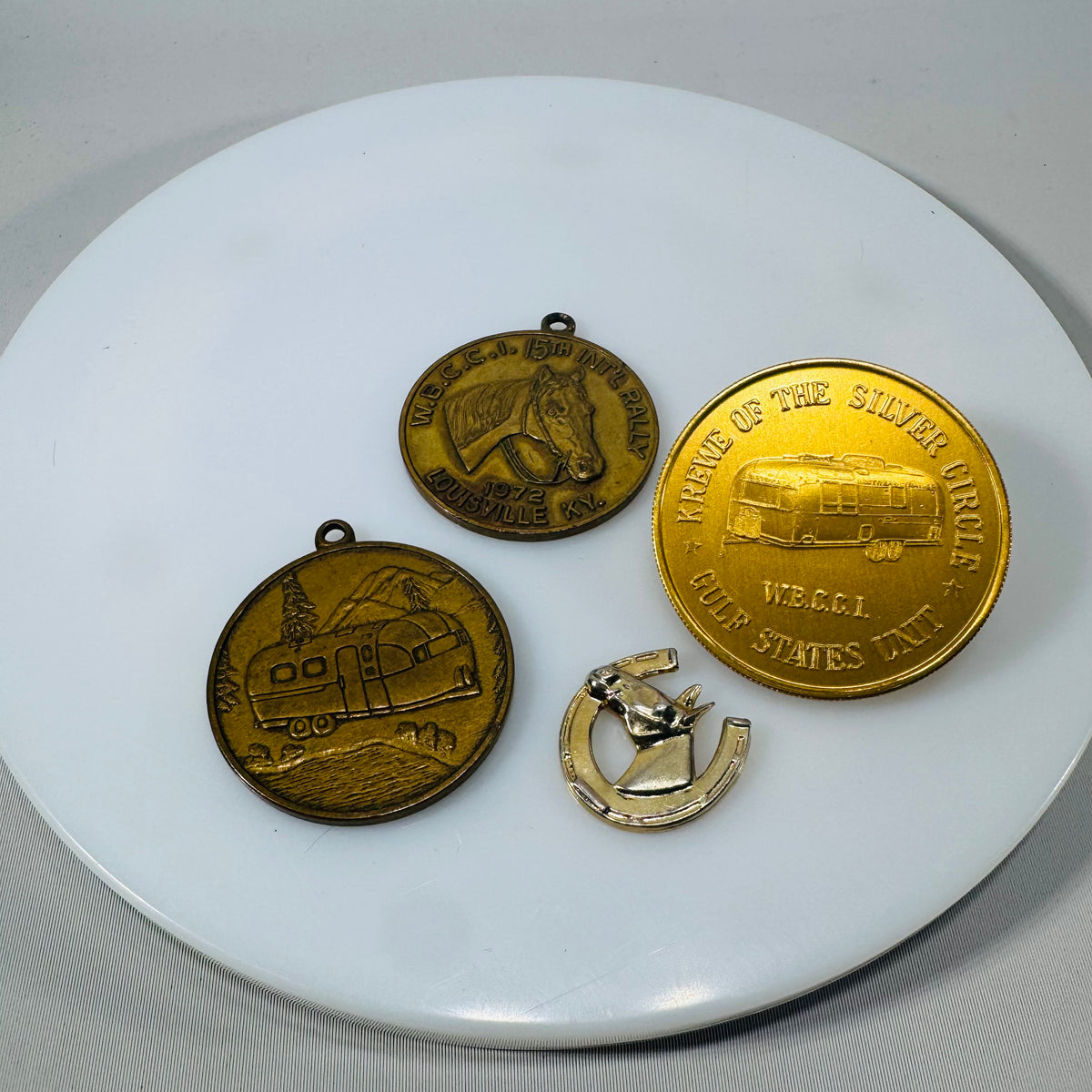 Vintage WBCCI Airstream Rally Tokens Lot (1971–1972) — Krewe of the Silver Circle + Medals + Horseshoe Pin