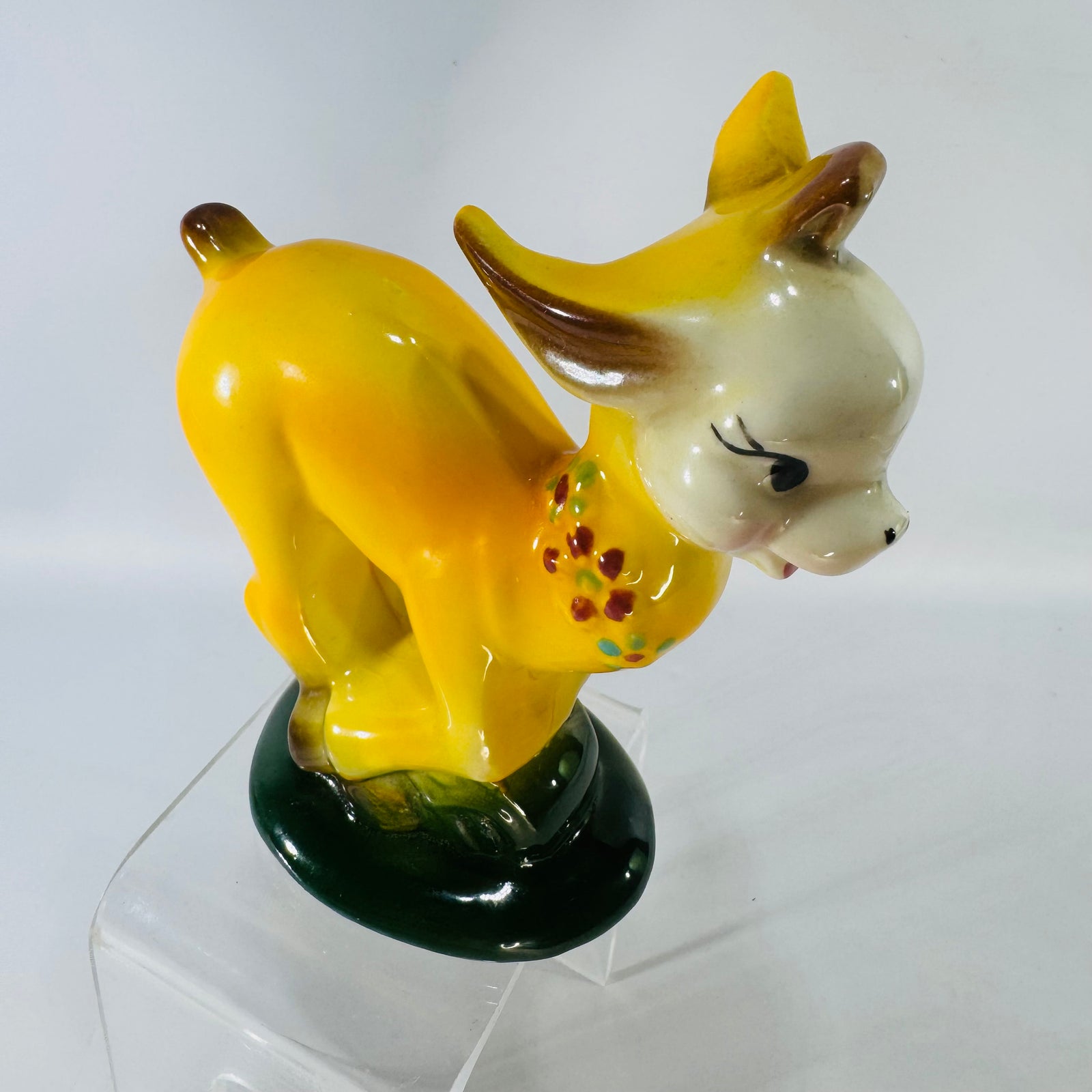 Vintage Yellow Ceramic Baby Donkey Figurine | 1950s Kitsch Burro Shelf Decor