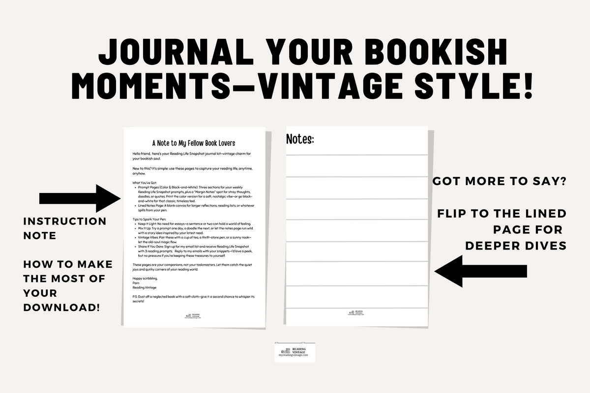 Vintage Reading Journal Pages - Digital Download PDF