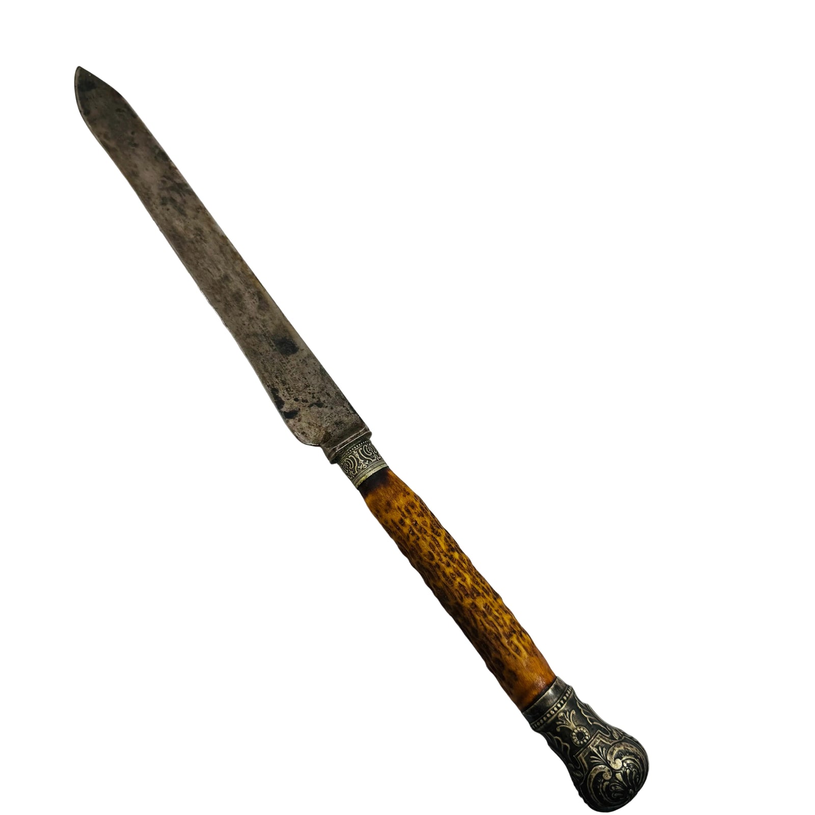 Antique William Beckett & Co Sheffield Carving Knife – Victorian Era, Stag Horn Handle