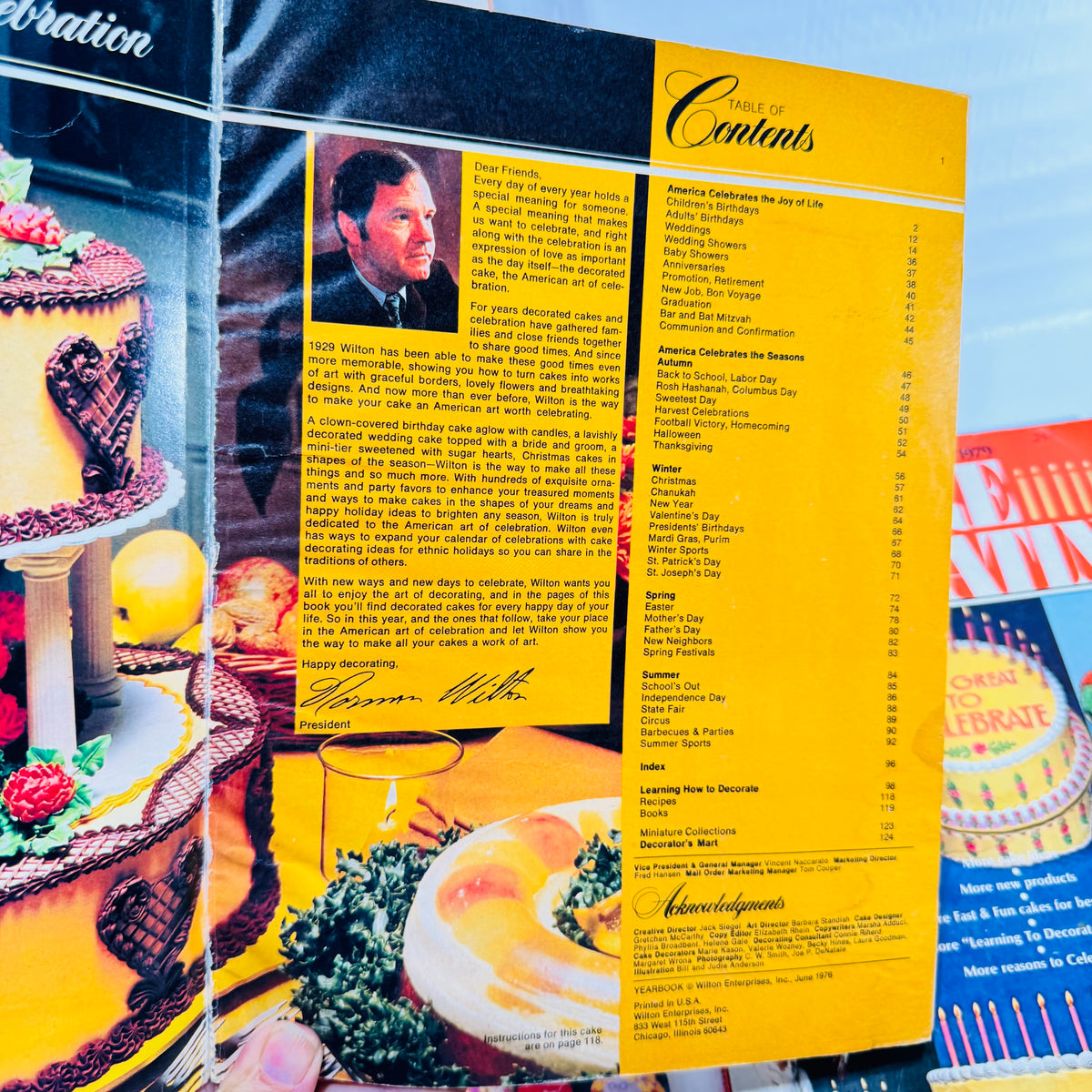 Wilton Yearbook table of contents page in yellow