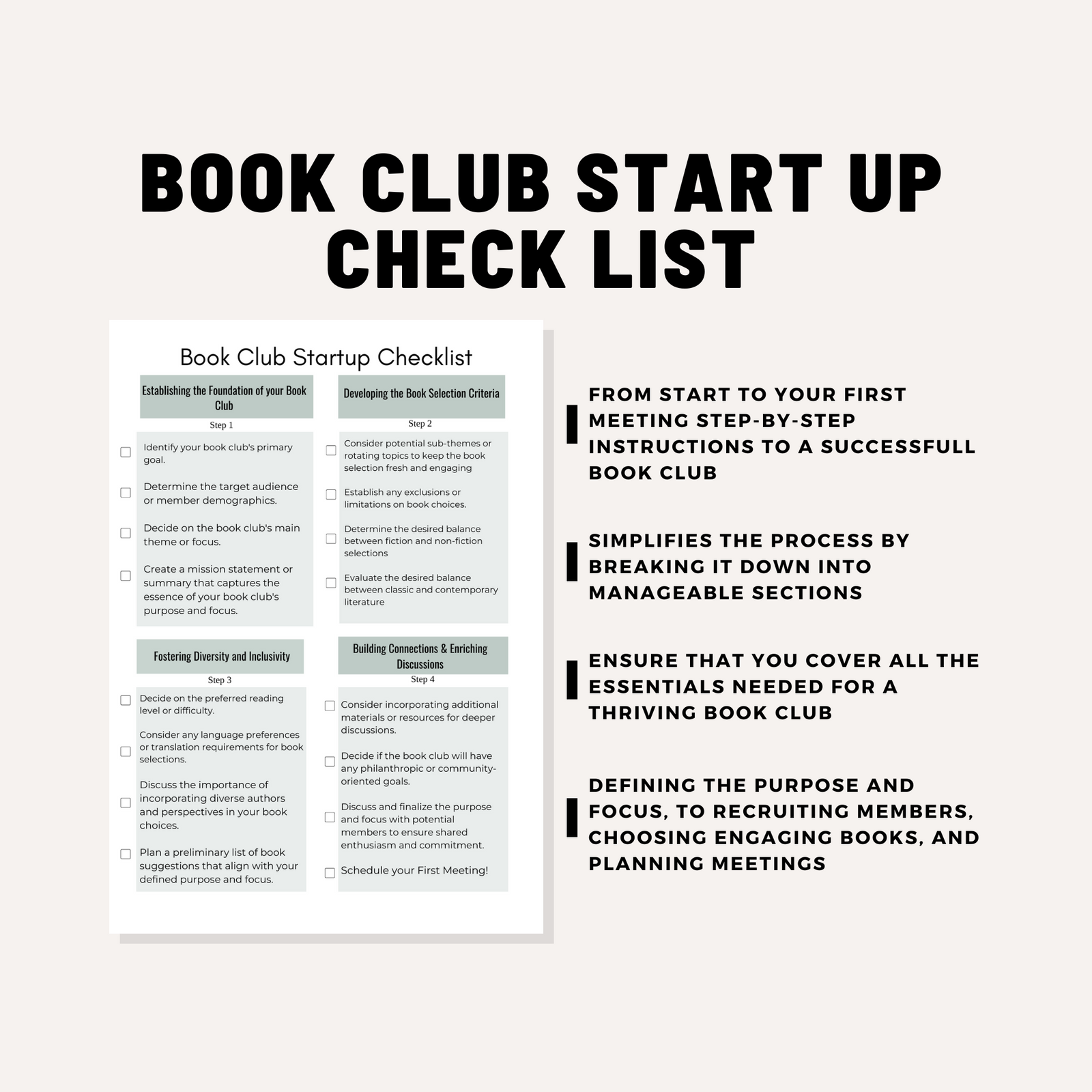 Book Club Startup Checklist – Letter Size PDF | Instant Digital Download | Free Shipping